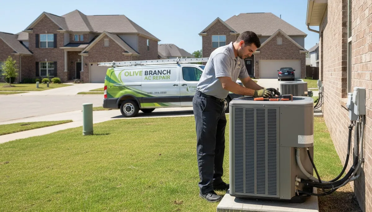 Professional AC repair technician servicing air conditioner unit in Memphis, TN