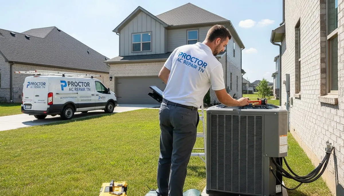Professional AC repair technician servicing air conditioner unit in Memphis, TN