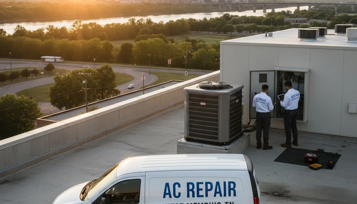 Professional AC repair technician servicing air conditioner unit in Memphis TN home