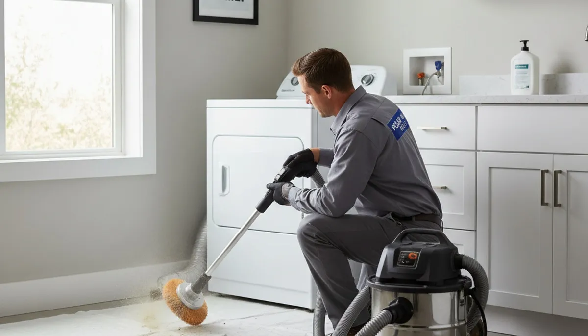 Technician performing professional dryer vent cleaning in Memphis TN for Five Star Cooling homeowners